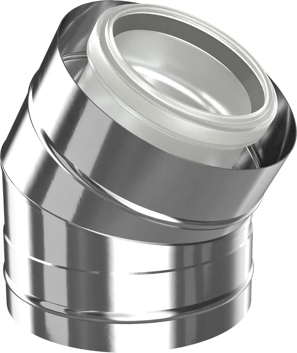 Edelstahl-Bogenstück mit einem Winkel von 30 Grad, geeignet für Abgasanlagen. Produkt von Bosch, gezeigt in metallischer Oberfläche.
